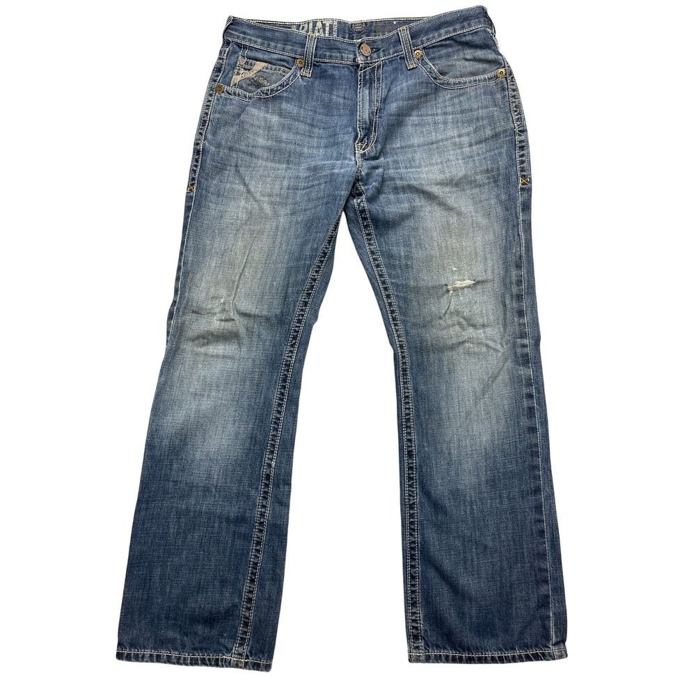 Ariat Jeans Mens 34x32 M4 Low Rise Bootcut Blue Distressed Denim Dark Wash
